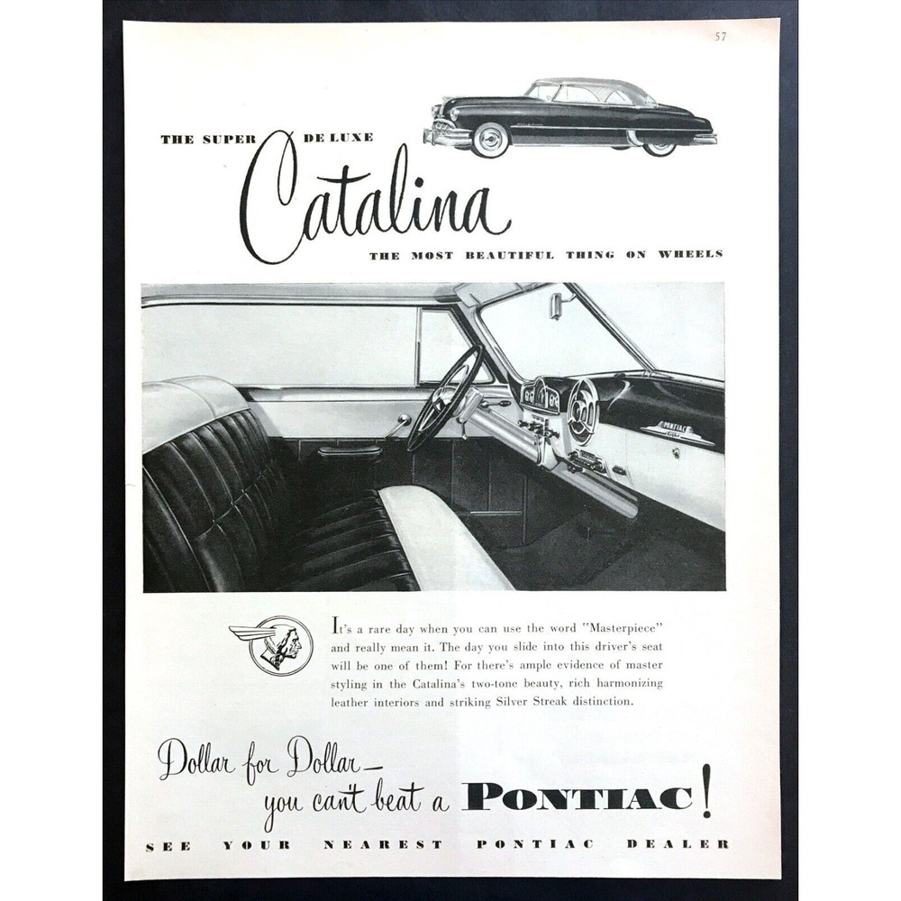 1950 Pontiac Super Deluxe Catalina Hardtop photo "Beautiful" vintage print ad